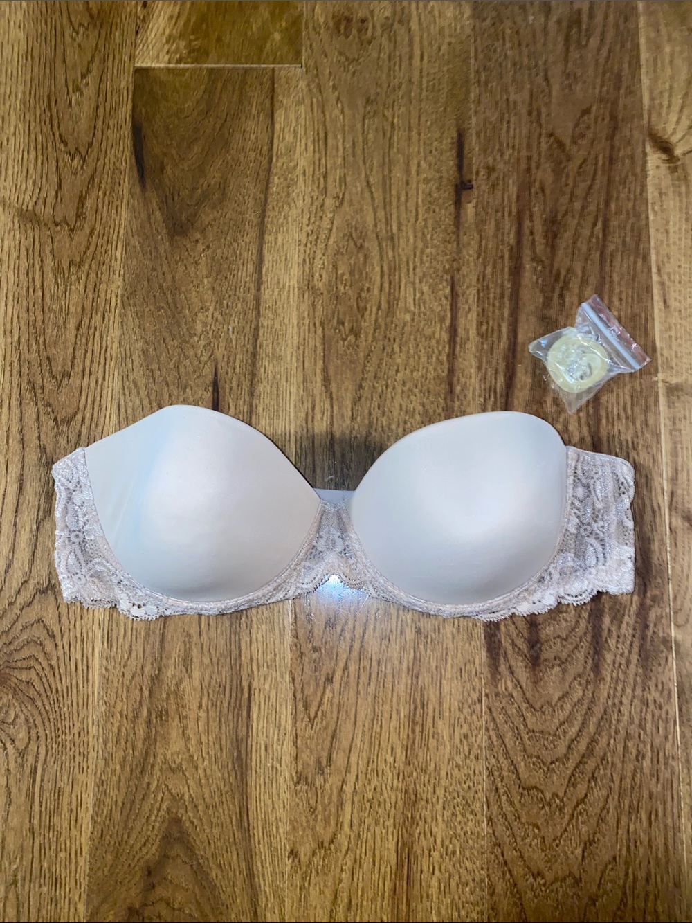 Secret Treasures Strapless Lace-Trim Bra in Nude/Beige 36A